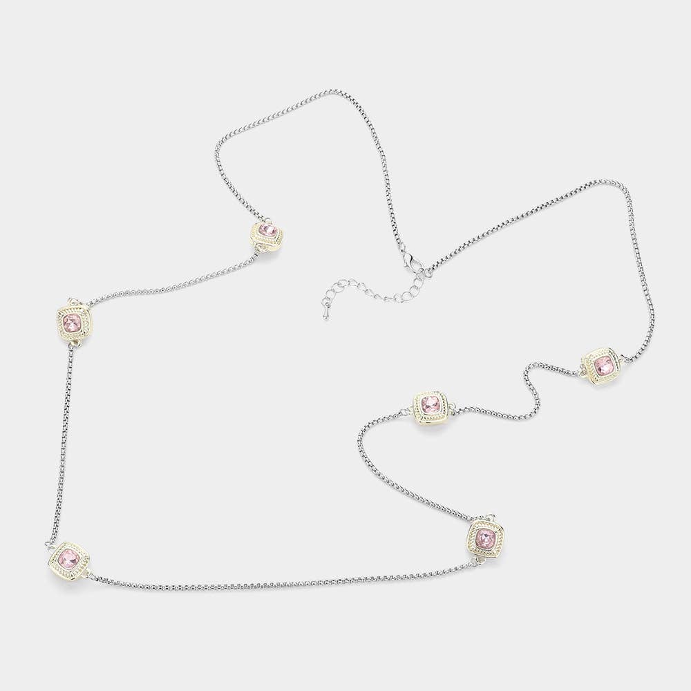 Sensibling Corp. - Wholesale Pendant/Charm Necklace - 14K Gold Plated Two Tone Square Pendant Station Necklace11