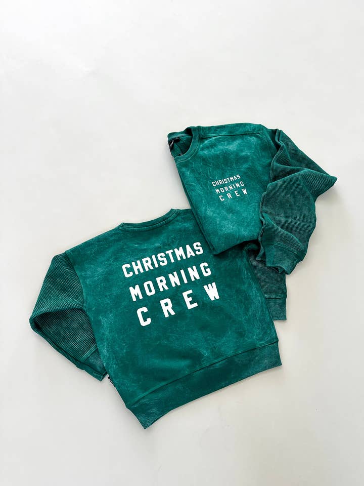 Christmas Morning Crew Child Waffle Sleeve Crewneck - Pine for wholesale on Faire