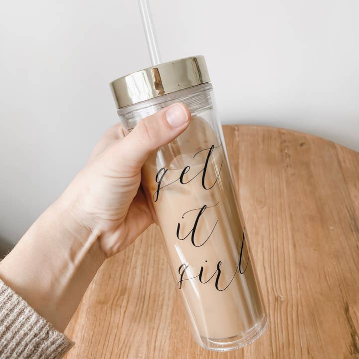 Clear Tumbler - Get It Girl for wholesale by DWELL Home Shoppe