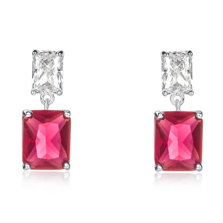 Red 925 Sterling Silver Double Rectangle Cubic Zirconia Dangle Earrings for wholesale by Namana