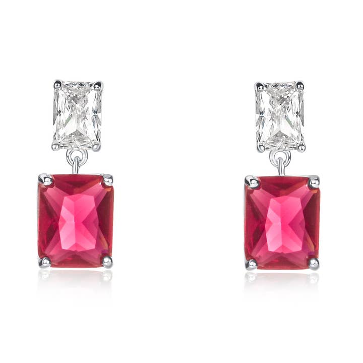 Red 925 Sterling Silver Double Rectangle Cubic Zirconia Dangle Earrings for wholesale by Namana