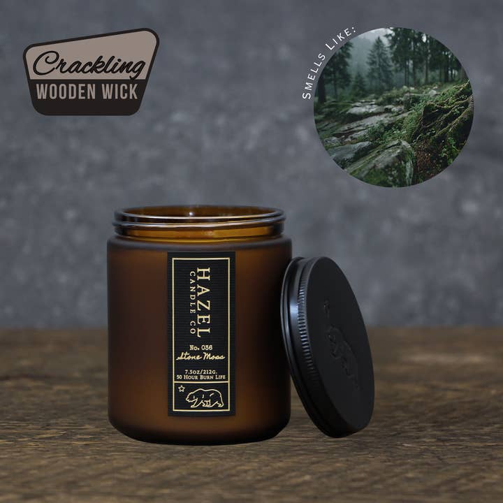 Steenmos geurende kokos-sojawas, niet-giftige kaars voor wholesale door Hazel Candle Co.