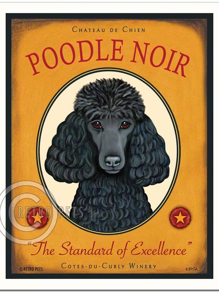 W-101 8 x 10 Impression d'art, caniche « caniche noir » pour la vente par Retro Pets