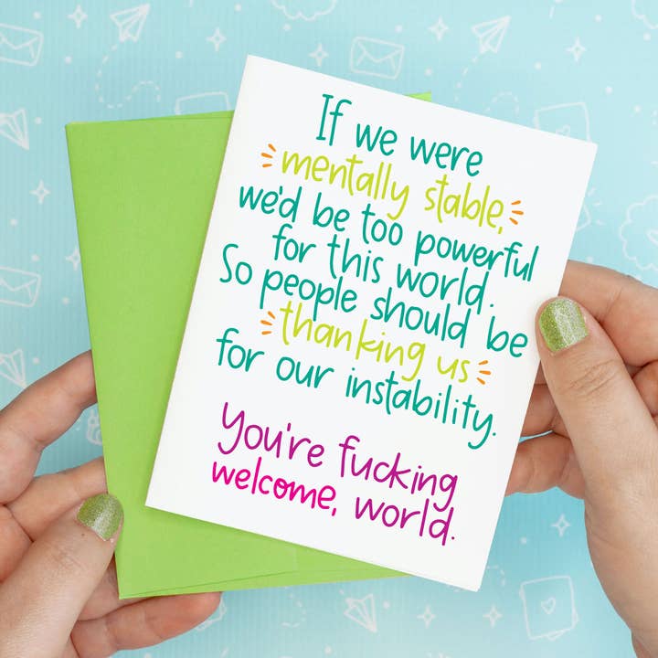 Carte de vœux amusante et recyclée Mental Stable pour la vente par Colette Paperie