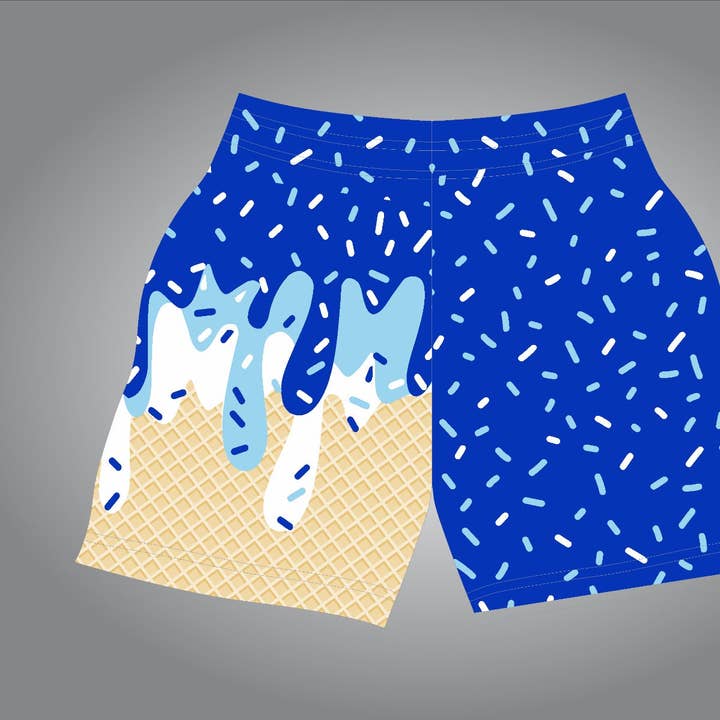Blue, light blue, white ice cream drip shorts for wholesale by Parish Culture