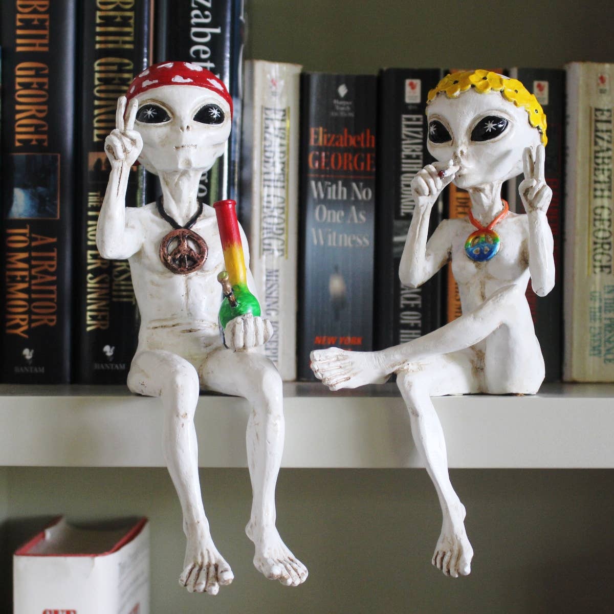 John Bernard & Company - Wholesale Decorative Figurine - “Hippie and Stoner” 10 Inch H Alien Shelf Sitter Statues9