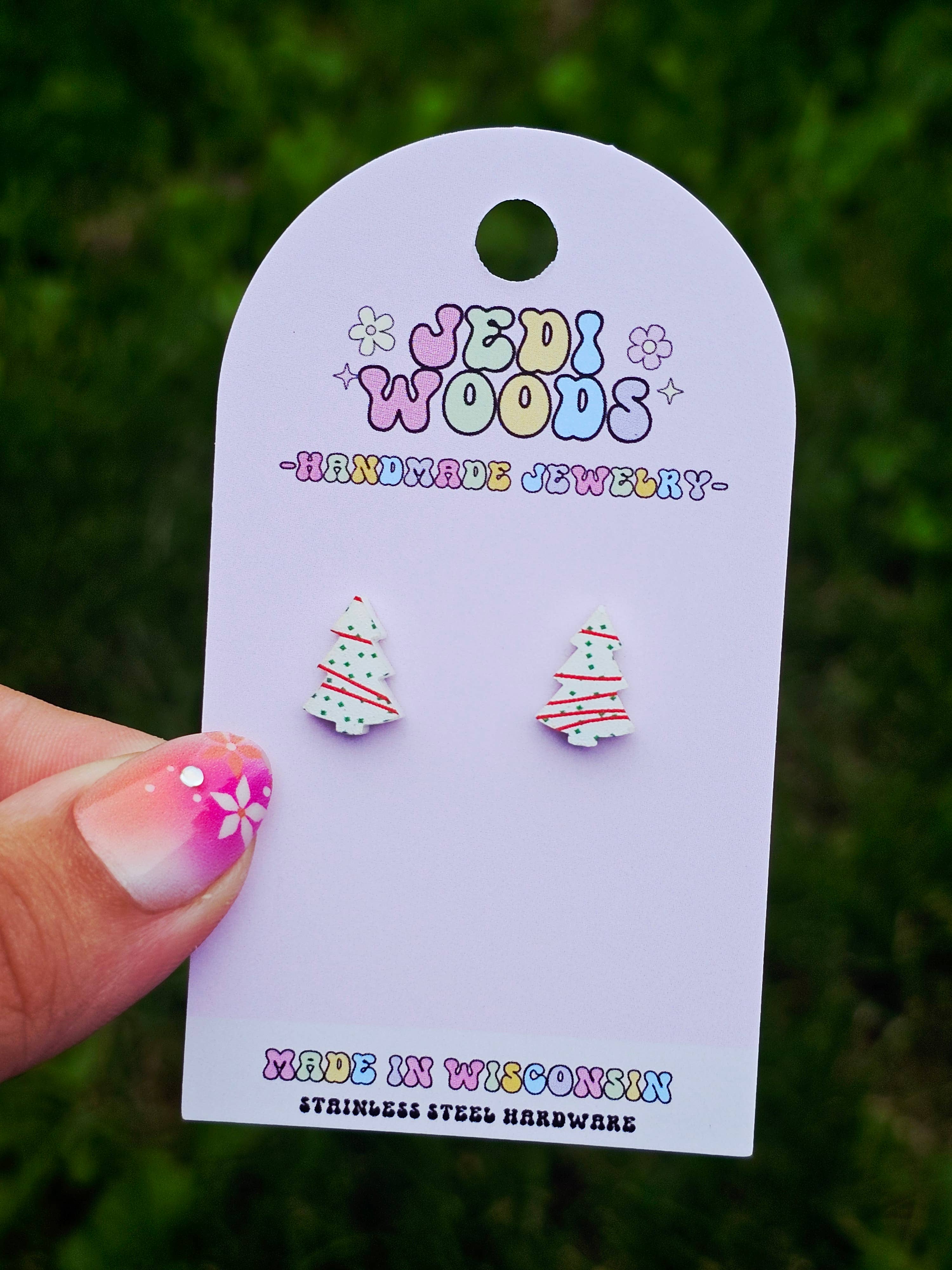 Jedi Woods LLC - Wholesale Stud/Post Earrings -  L. Debbie Xmas Cake Earrings  - Tiktok VIRAL Product!3