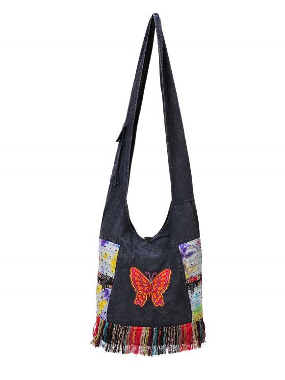 Bolso bandolera bohemio hippie con bordado de mariposas para venta al por mayor de The Collection Royal / Royal Handicrafts