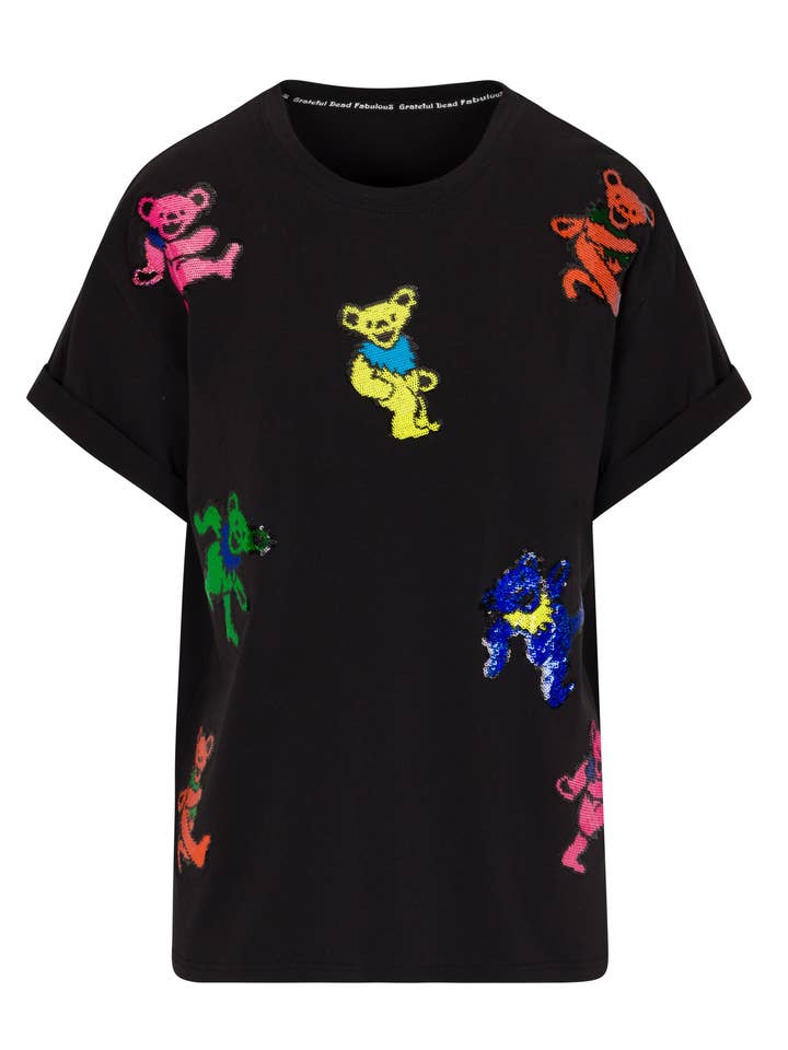 Meghan Fabulous - Wholesale T-Shirt - Women's - Grateful Dead Dancing Bears Sequin T-Shirt - Black