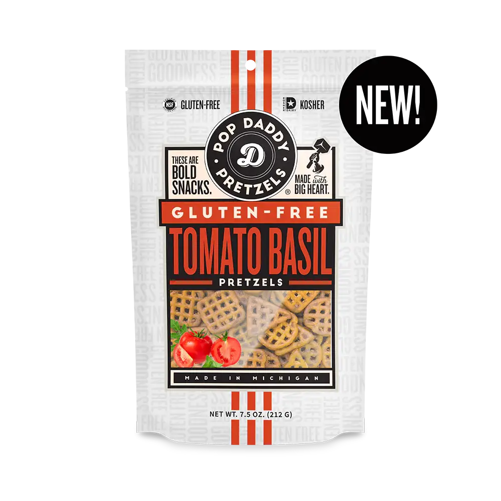 Pop Daddy Snacks - Wholesale Pretzels - NEW Gluten-Free Tomato Basil Seasoned Pretzels 7.5 oz1