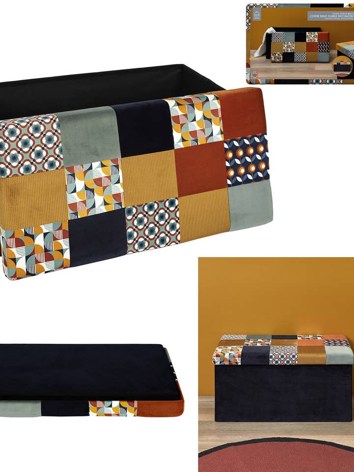 Pufe Dobrável Patchwork 76X38X38Cm por atacado de Sfeerpunt