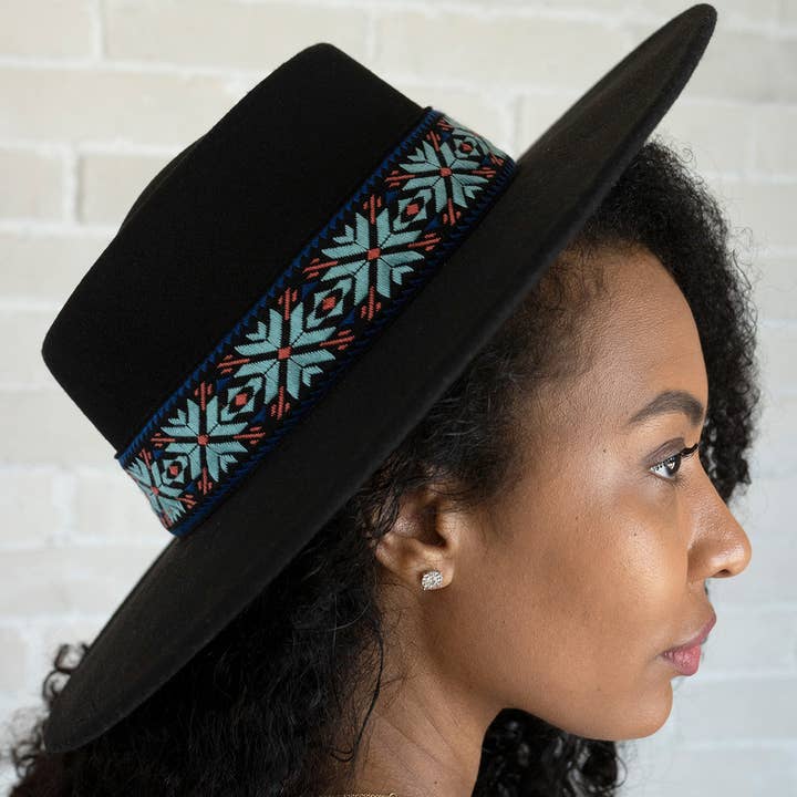 Jen & Co. - Wholesale Fedora - Women's - HAT2191 Mirta Aztec Trim Wide Brim Fedora3