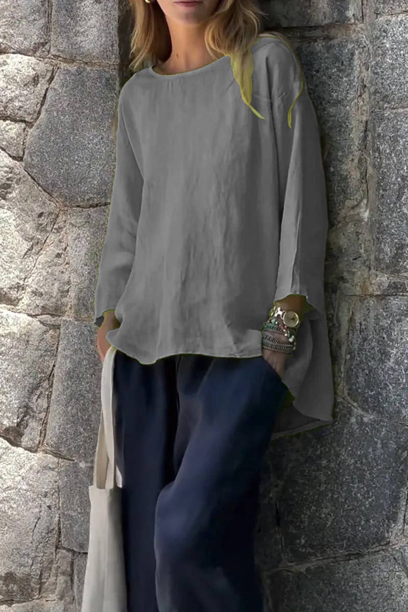 Lily Clothing - Wholesale Blouse - Women's - Nine-quarter sleeve round-neck cotton linen top7