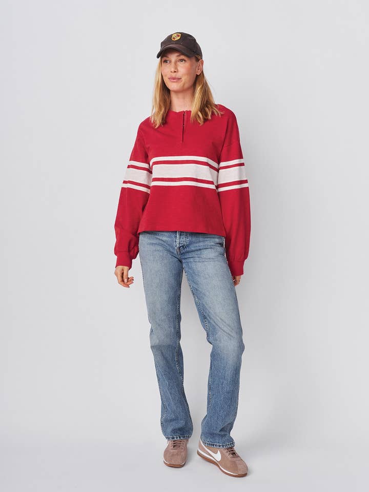 Blandad tung rugbytröja Henley i vintage röd för wholesale av Sundry Clothing