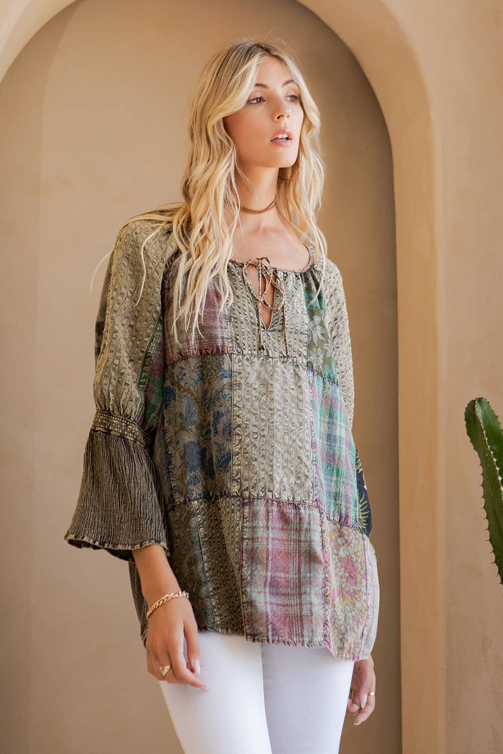 Young Threads - Wholesale Tunic - Women's - Peasant Top with Print Checks Patchwork (New Color)27