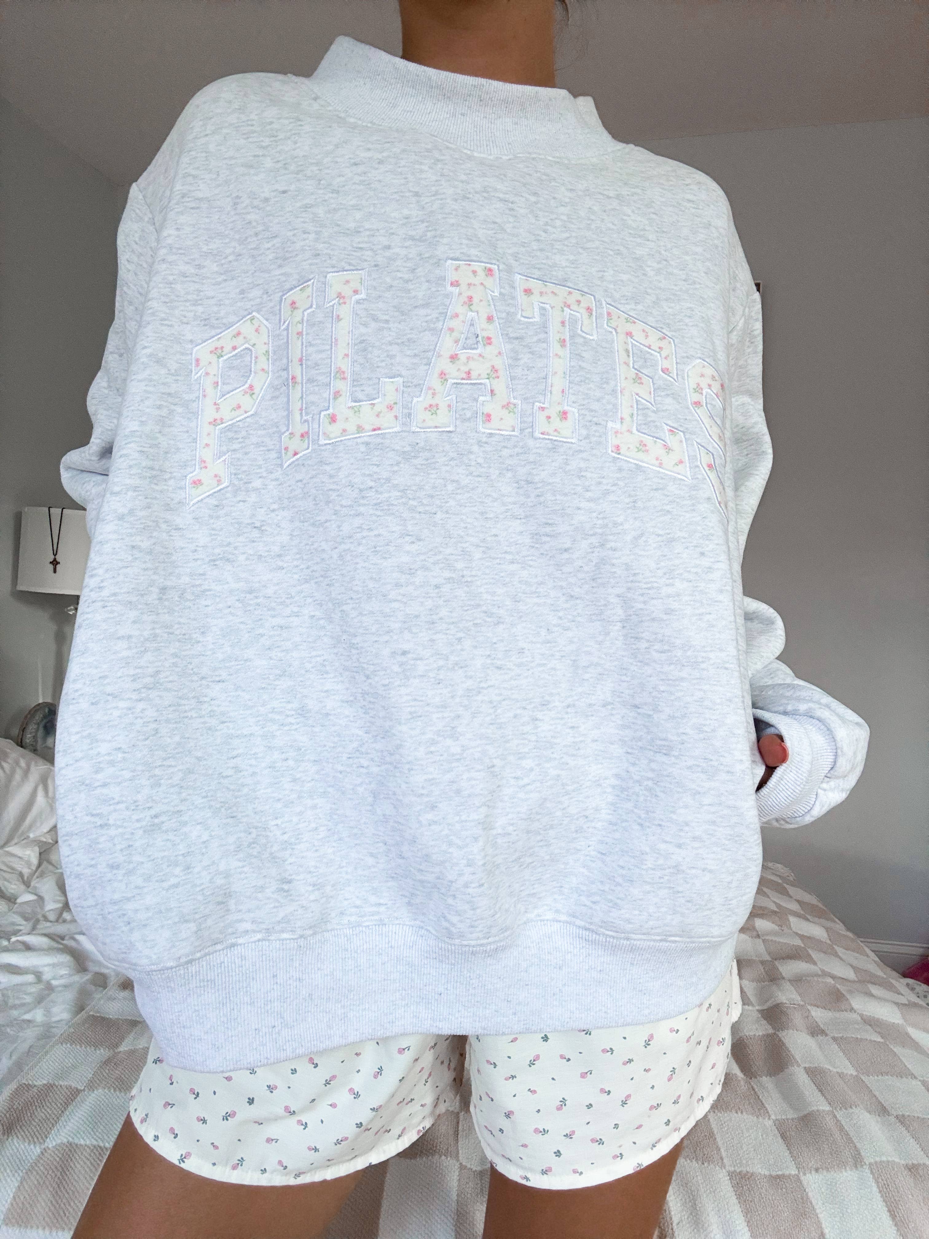 Pearl Grey Mockneck Pilates Embroider Sweatshirt for wholesale on Faire3