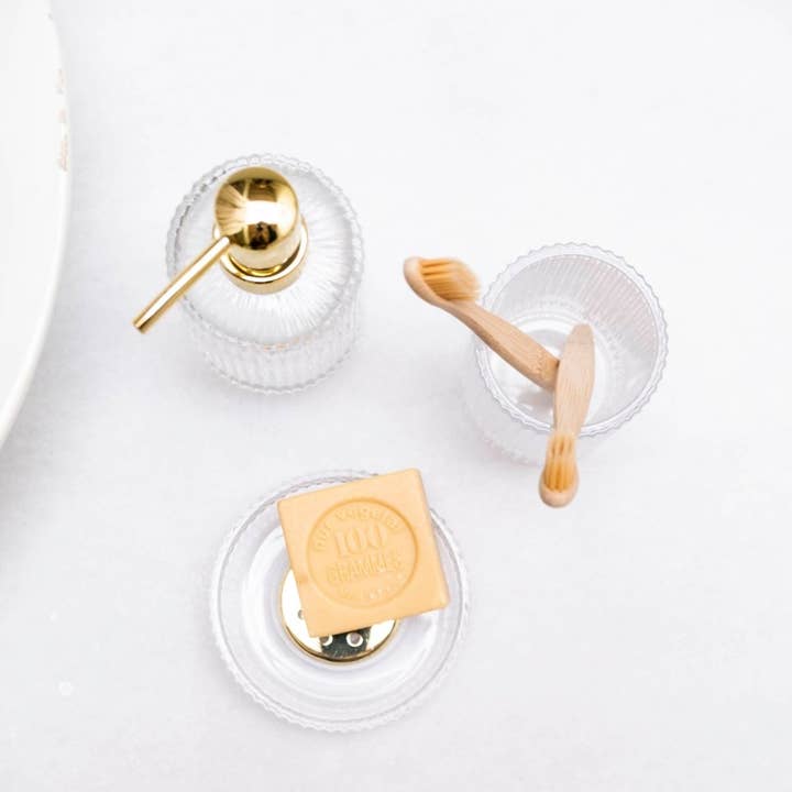 Andrea House - Wholesale Soap Dispenser - Classic gold glass bathroom dispenser4