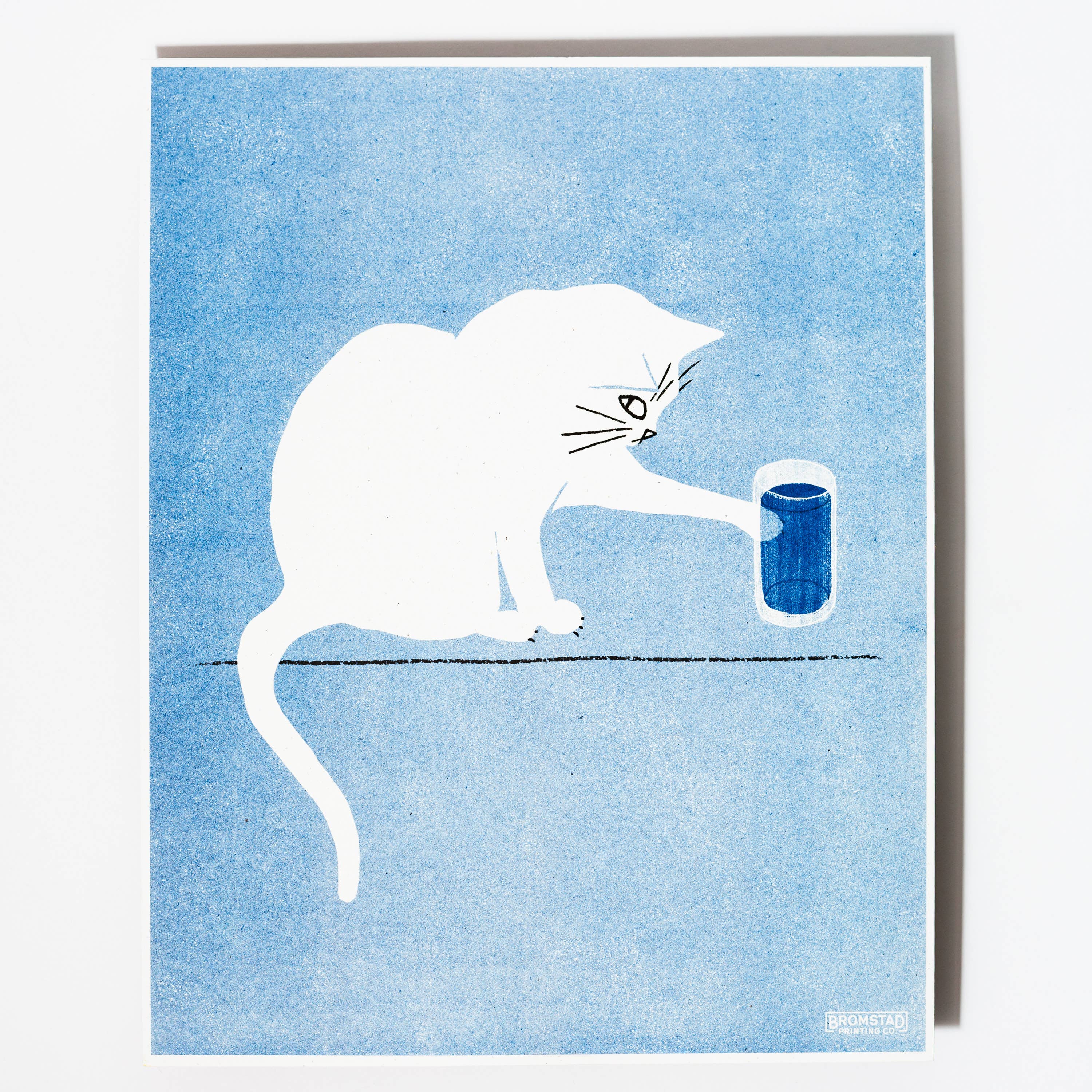 Bromstad Printing Co. - Wholesale Art Print - Water Glass Cat - Risograph Print1