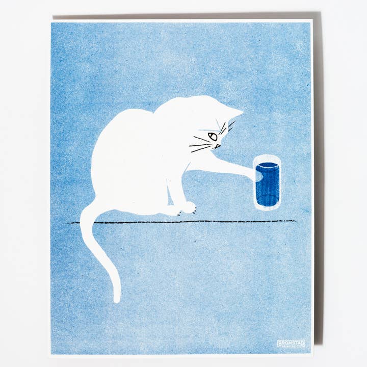 Bromstad Printing Co. - Vendita all'ingrosso Stampa artistica - Gatto con bicchiere d'acqua - Stampa Risograph1