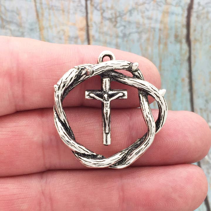 Treasure Island Jewelry - Wholesale Individual Charm/Pendant - Silver Crown of Thorns Crucifix Charm Pendant