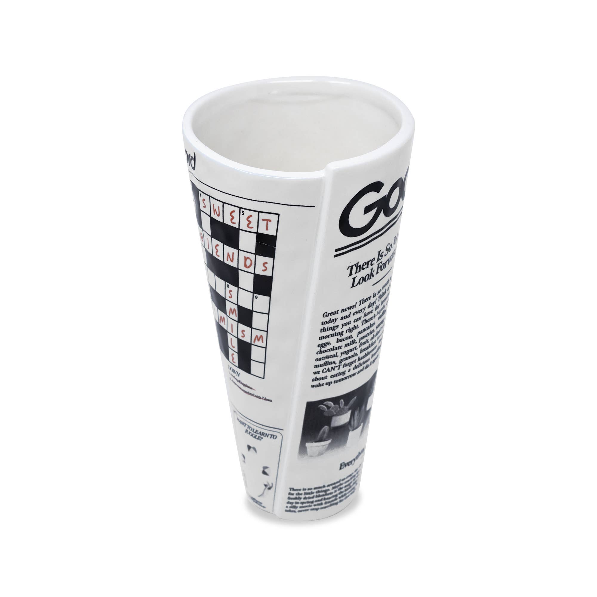 Ban.do – Engroshandel Vase – Keramisk vase med avisdesign og lyserødt bånd3