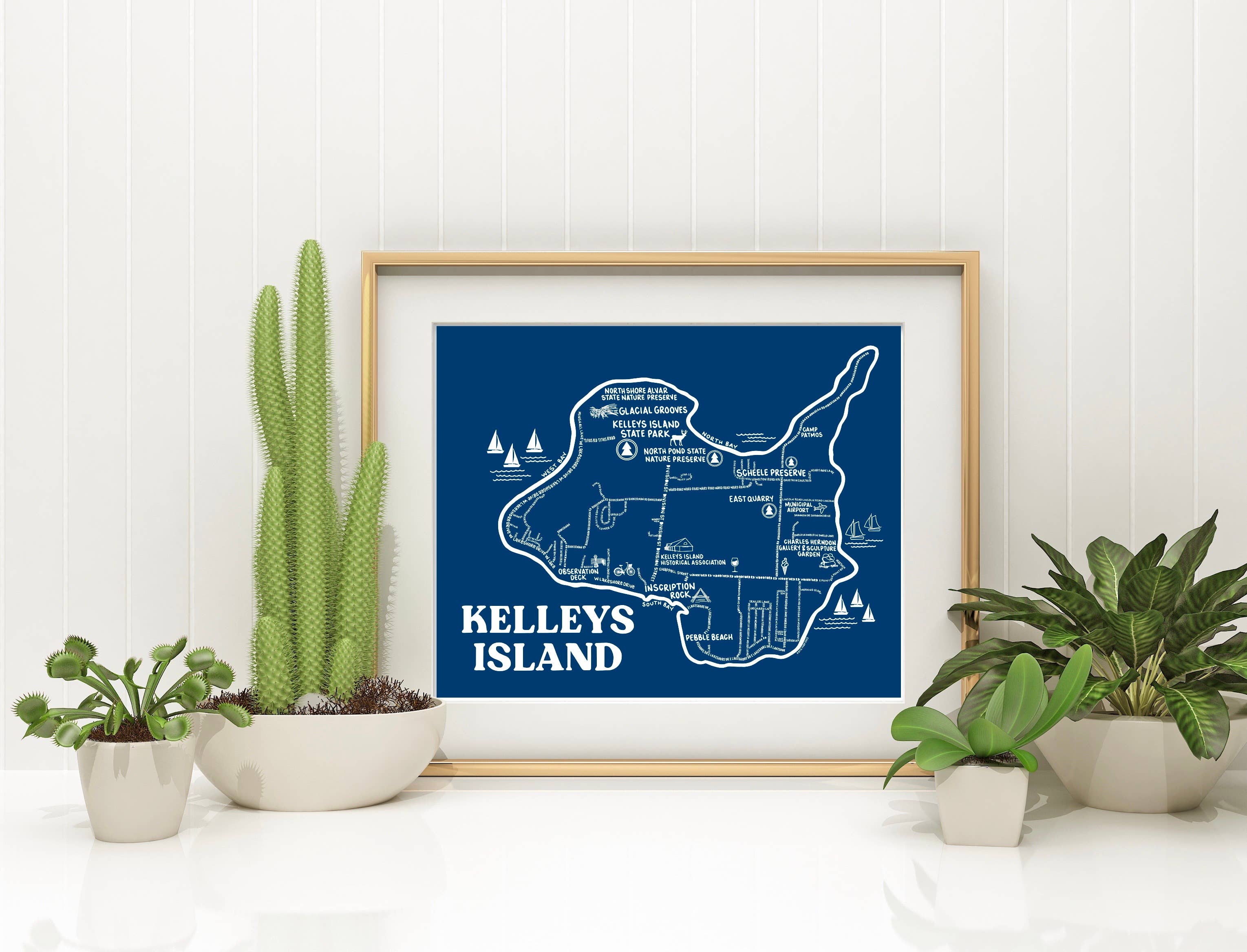 Whereabouts Shop - Wholesale Art Print - Kelleys Island Blue Art Print Map2