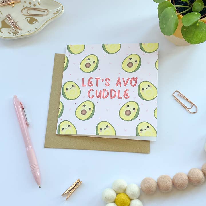 Let's Avo Cuddle Greeting Card for wholesale by Collette Daisy Designs Co