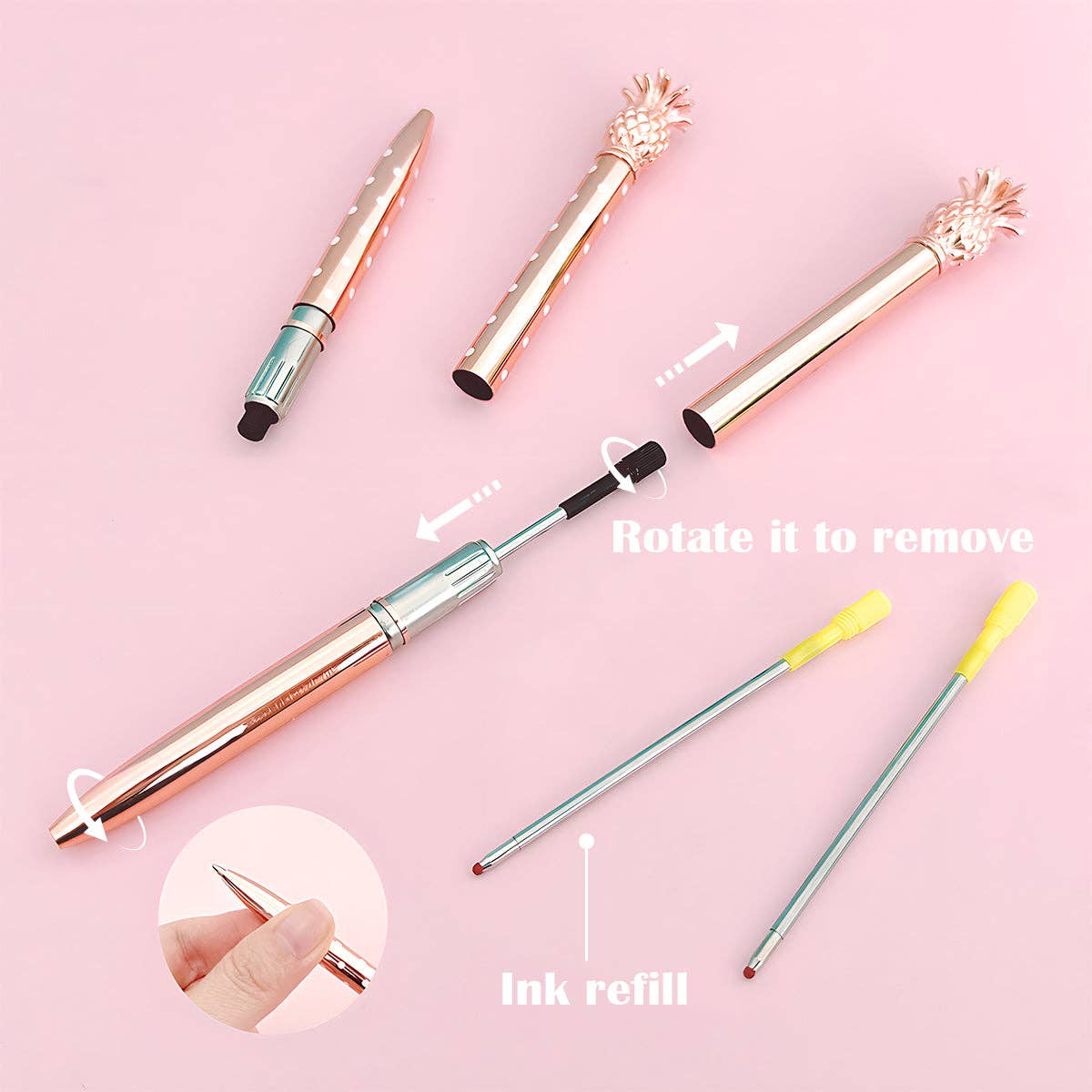 Wrapables.com - Wholesale Pen - Wrapables Pineapple  Pens, (Set of 6 Pens + 6 Refills)8