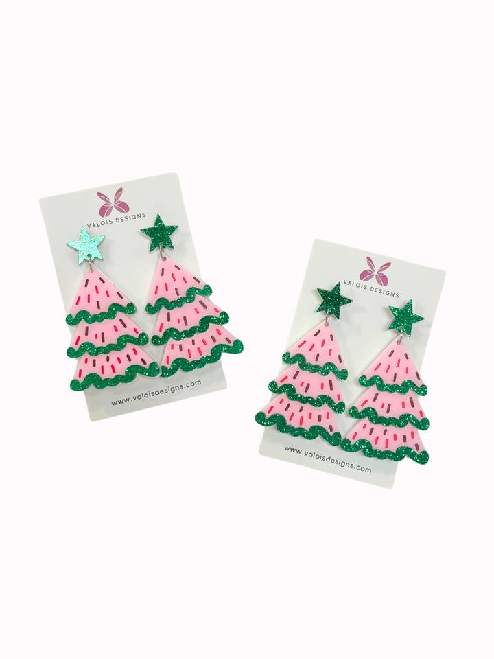 Roze Kerstboomoorbellen met Sprinkles voor wholesale door Valois Designs