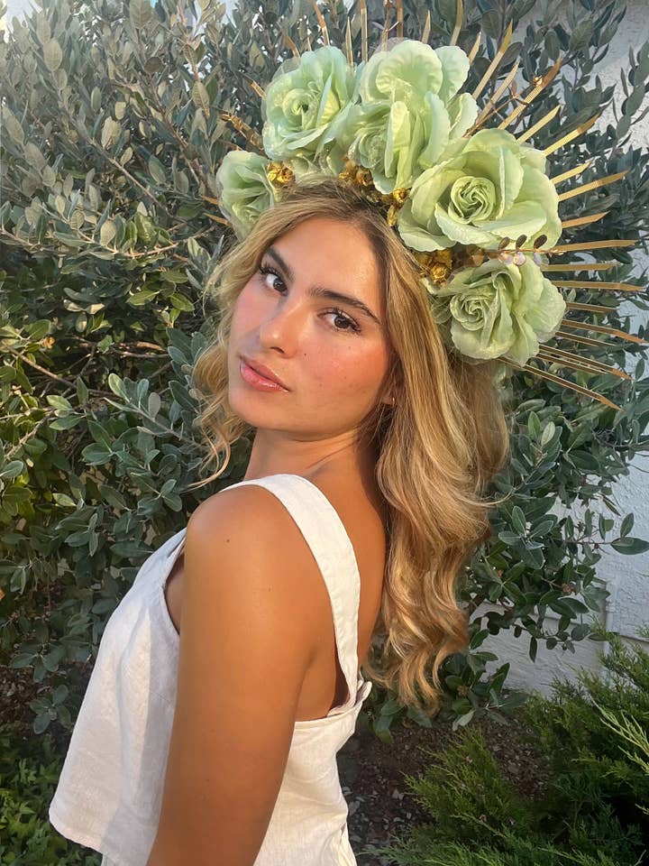 Day of the Dead Flower Crown - Sage Green and Gold for wholesale by Anosty