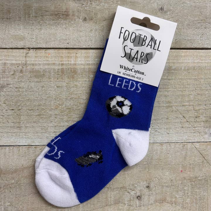 LEEDS FOOTBALL FAN BABY SOCKS (S-FB23-BABY) for wholesale by White Cotton Cards