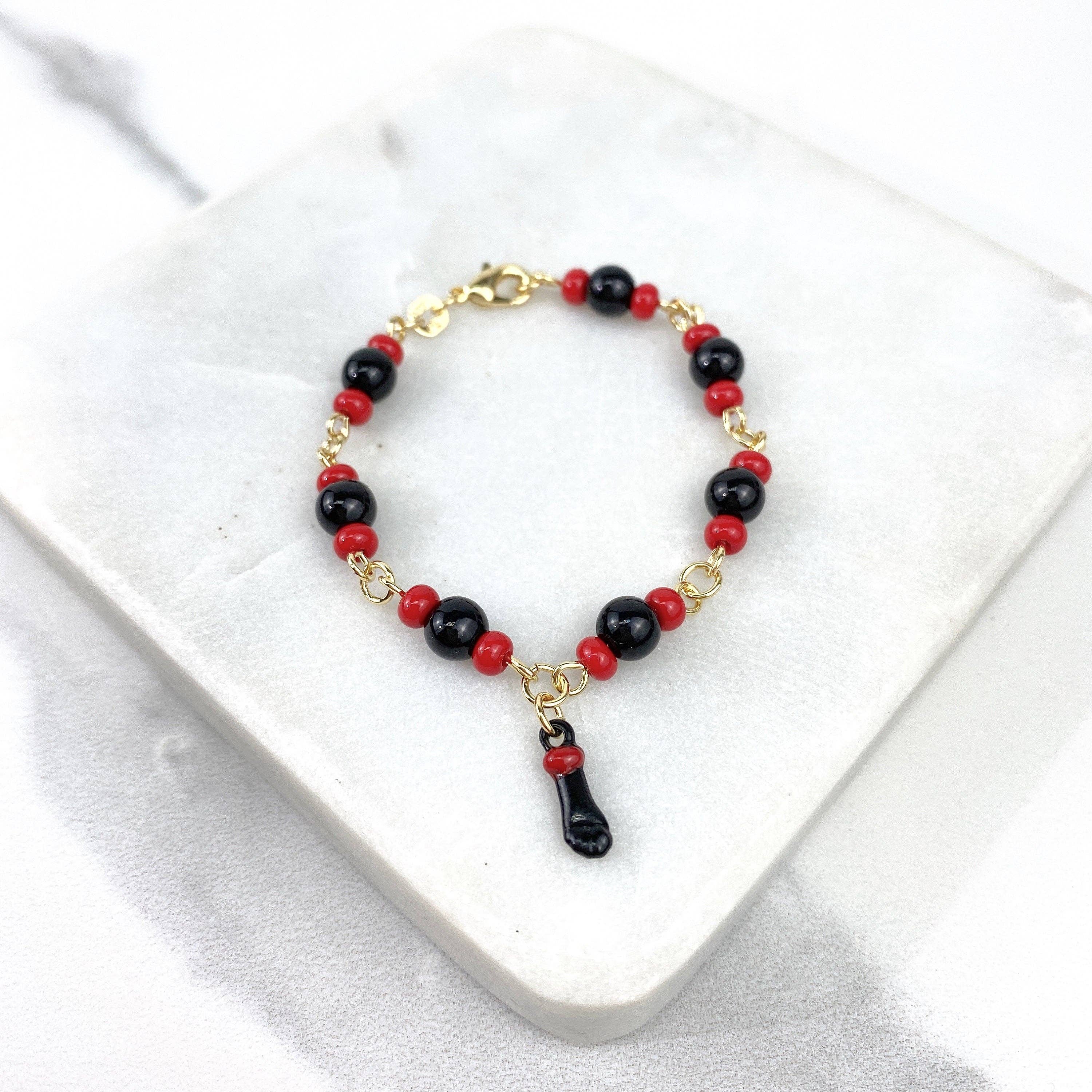 Luxus Accessories – wholesale Beaded bracelet – 18k Gold Filled Black & Red Figa Hand Beaded Bracelet1