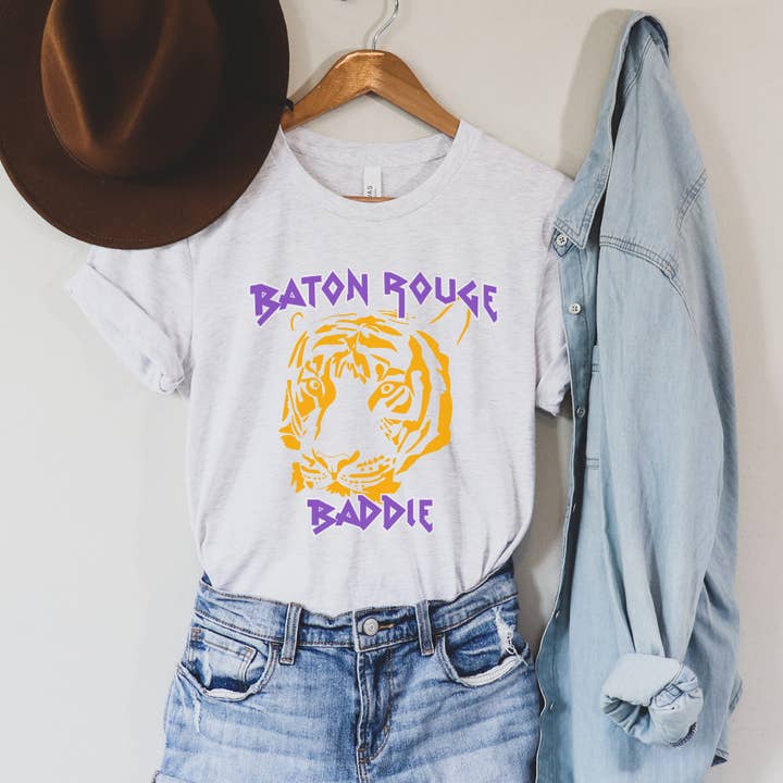 Pink House On River Road - Wholesale Screen Printed T-Shirt - Women's - Baton Rouge Baddie LSU Tigers Game Day Graphic Tee