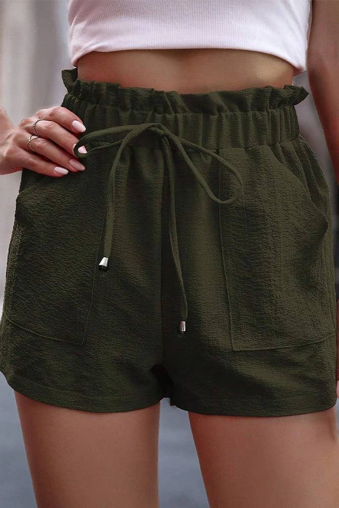UNISHE – Calções – Mulher por atacado – Shorts Primavera Verão Liso Elast com Bolsos de Cintura AXR08210