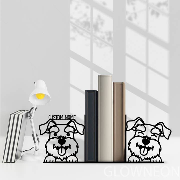 Custom Miniature Schnauzer Dog Bookends Table Metal Decor for wholesale by Glow Neon