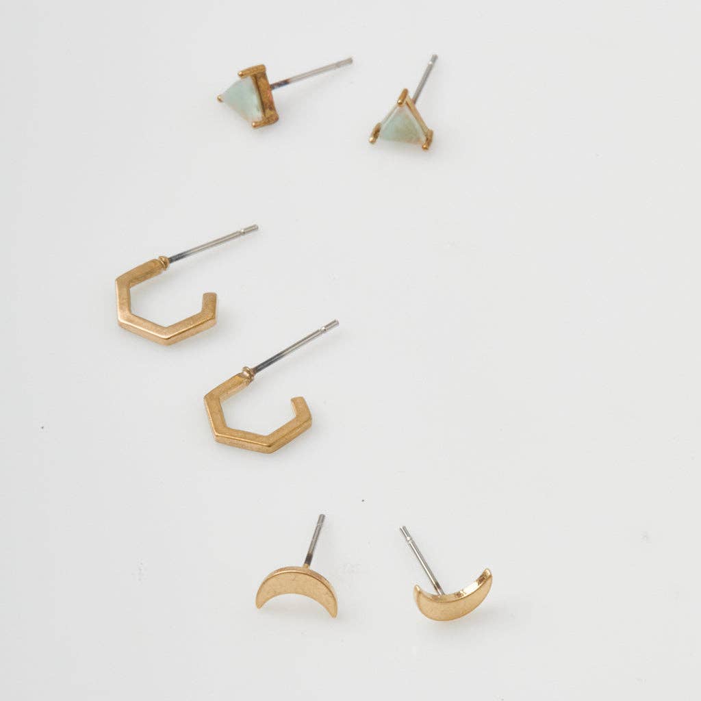 Scout Curated Wears - Wholesale Jewelry Set - Ella Stud Trio - Gold1