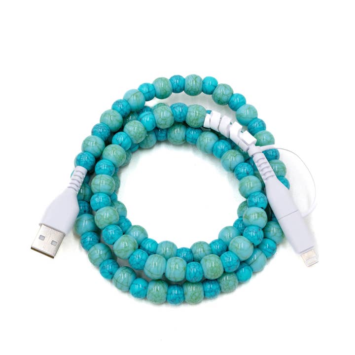 MIXED TURQUOISE BEADED DUAL CHARGING CABLE for wholesale by Everley Grace - Wholesale