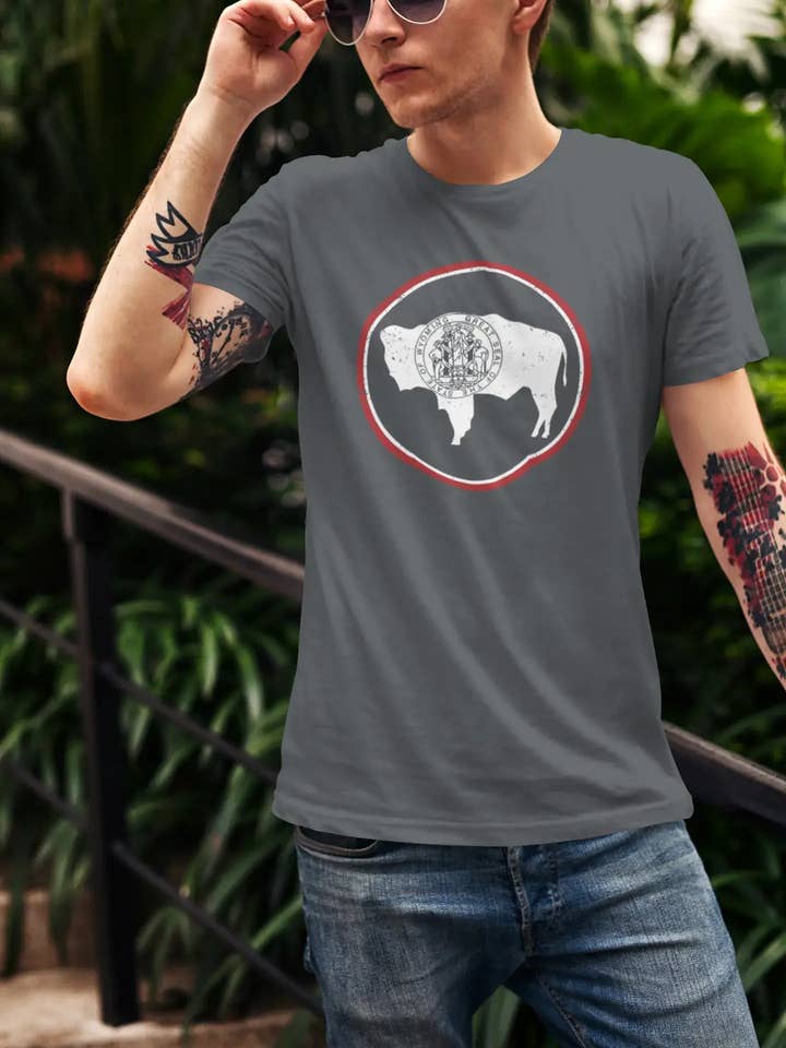 Graphic Men's Wyoming Flag T-Shirts White Print Tee Mouse Royal Blue for wholesale by ULTRABASIC