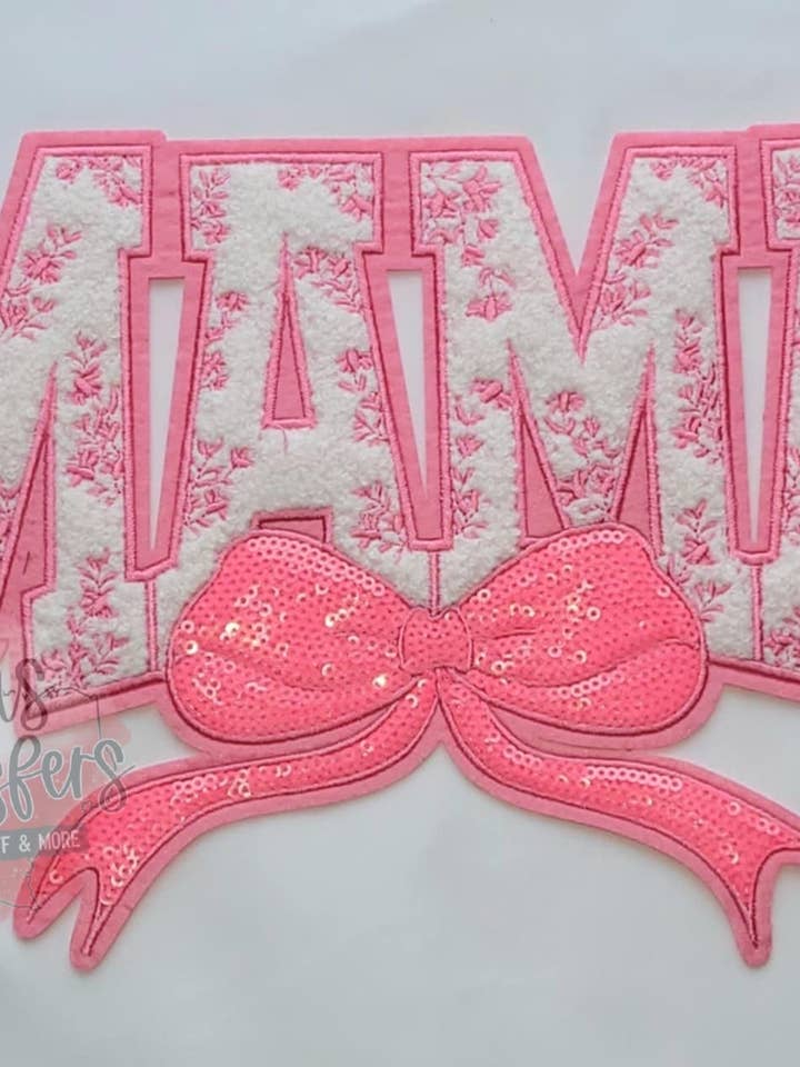 Mama Floral Pink XL Iron-On Patch for wholesale by Texas Transfers