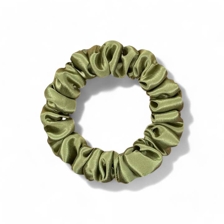 Organic Premium Silk Mini Scrunchie - Olive for wholesale by HoneyLux