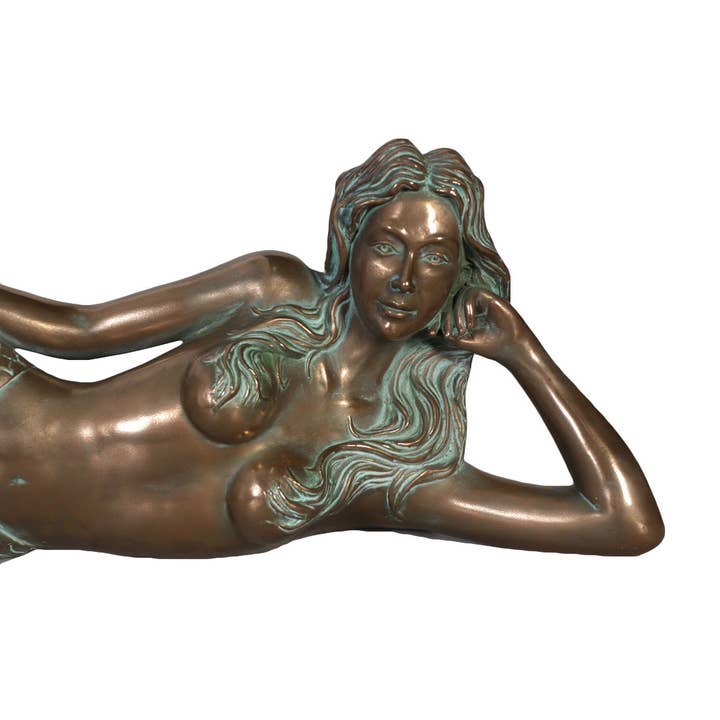 Nautical Tropical Imports - Wholesale Decorative Figurine - Dreamy Mermaid Lying Verde Bronze Finish 39.5 X 7d X 9.75h