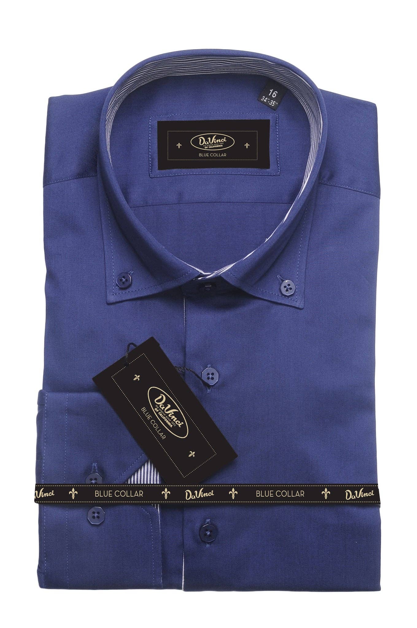 Long-sleeve Button Down Collar shirt | Navy Cotton for wholesale on Faire