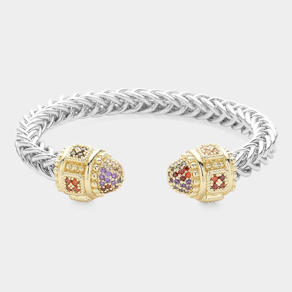 Sensibling Corp. - Venta al por mayor Pulseras tipo brazalete - Brazalete de metal texturizado con punta de piedra cúbica5