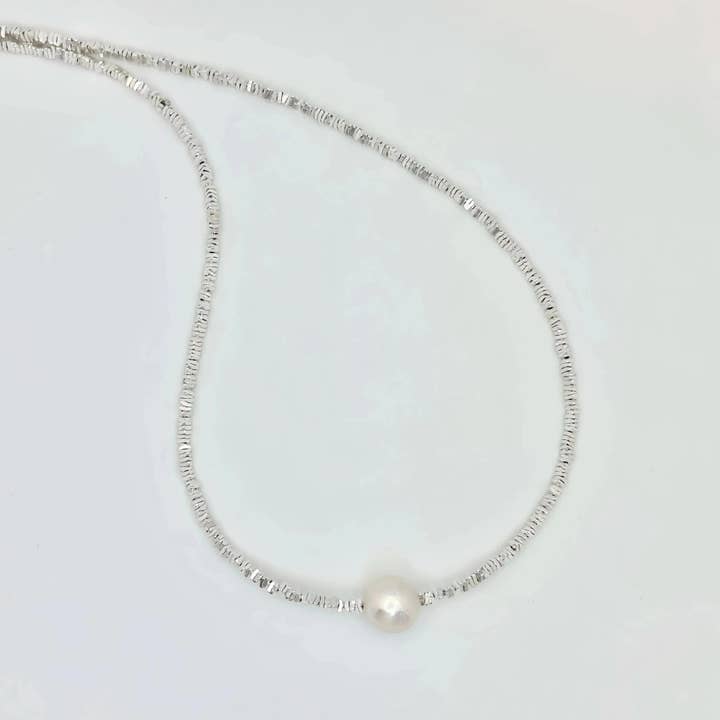 Beaded Silver Freshwater Pearls Necklace for wholesale by Angel Barocco