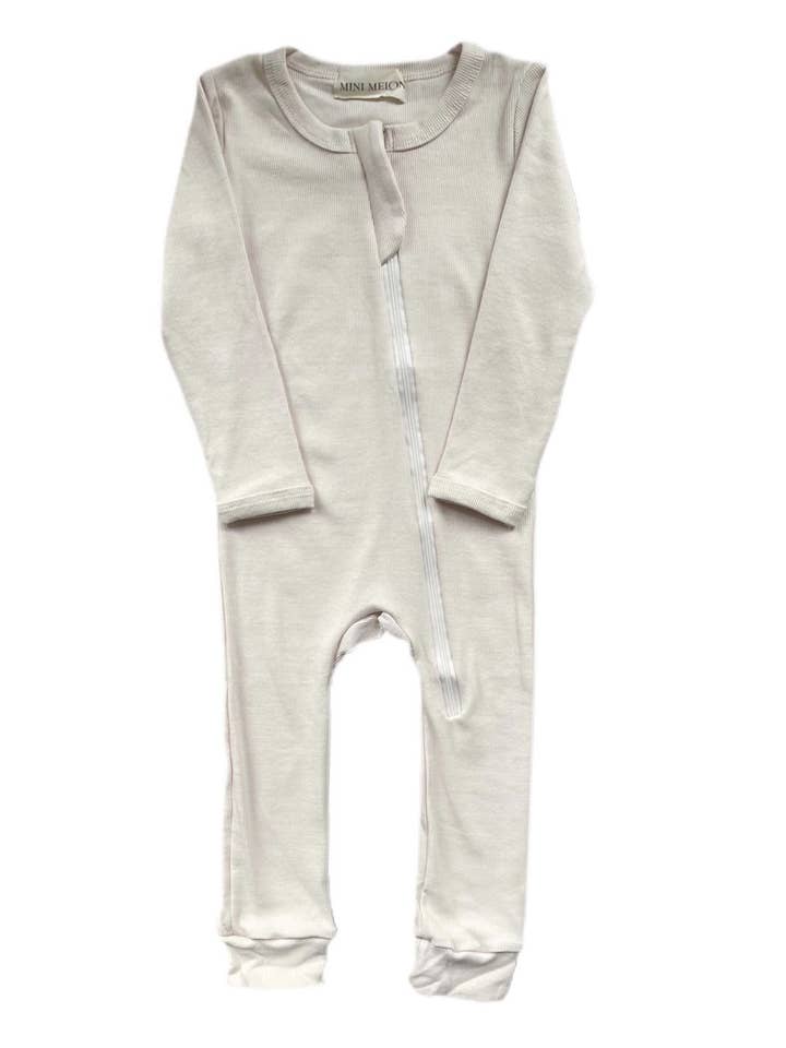 Oatmeal Organic Ribbed Footless Sleeper for wholesale by Mini Melon