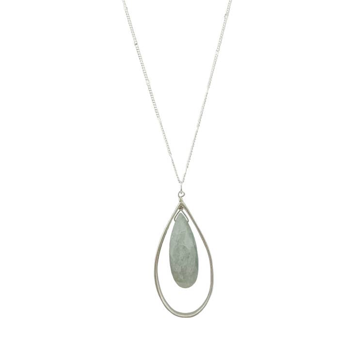 large open teardrop w. aquamarine necklace for wholesale by Philippa Roberts