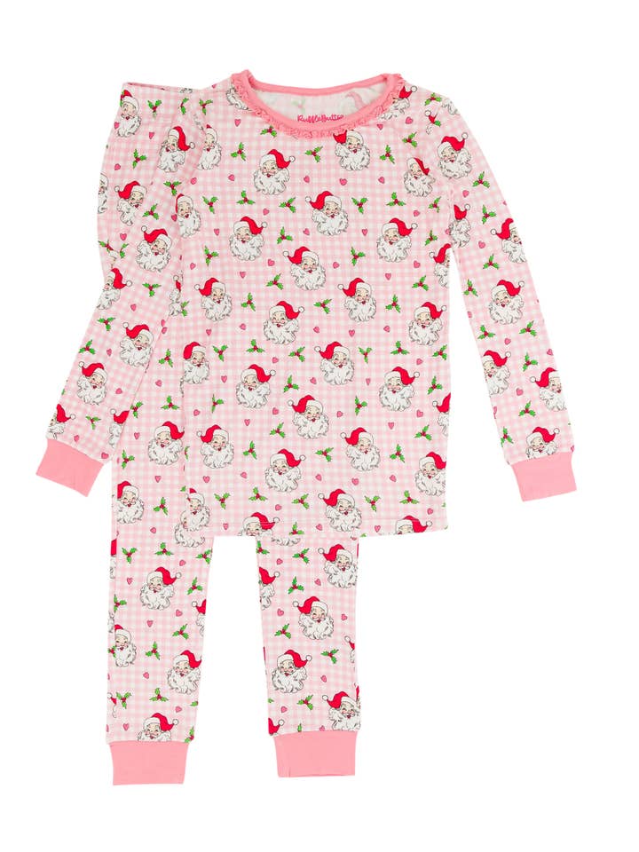 Girls Pink Dear Santa Bamboo Viscose Ruffle Long Sleeve Pajama Set
for wholesale on Faire