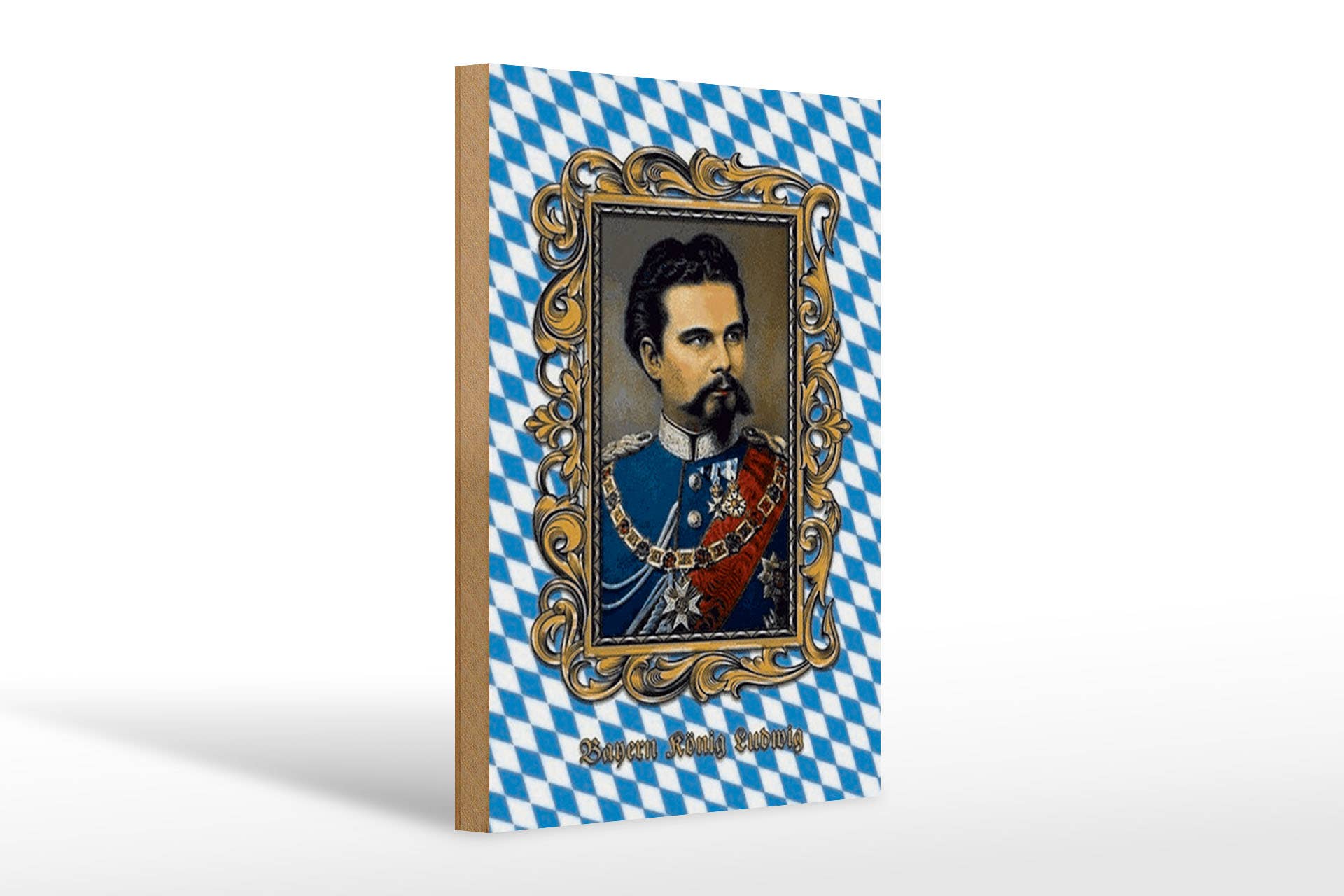 Femer - Vendita all'ingrosso Cartelli - Targa in legno Baviera 30x20 cm con ritratto di Re Ludwig0
