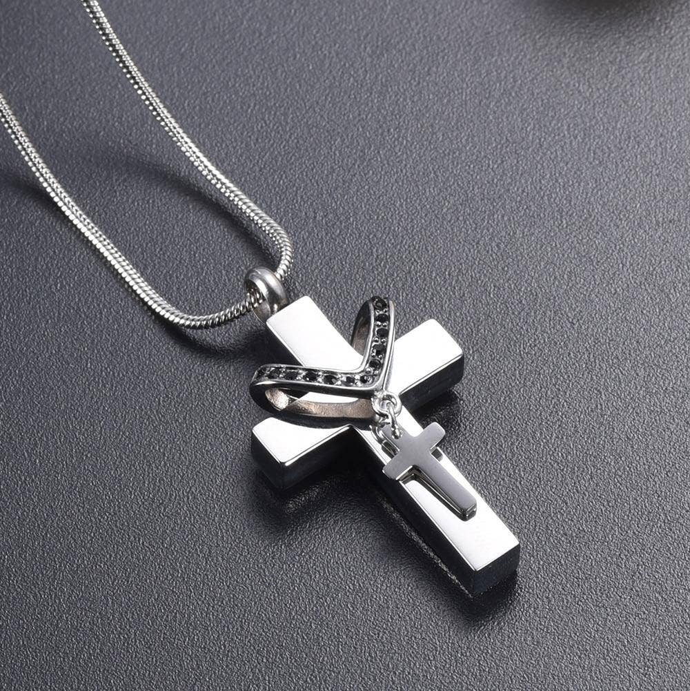 Cherished Emblems – wholesale Pendant/charm necklace – Silver Cross & Rhinestone Rosary Cremation Urn Necklace4