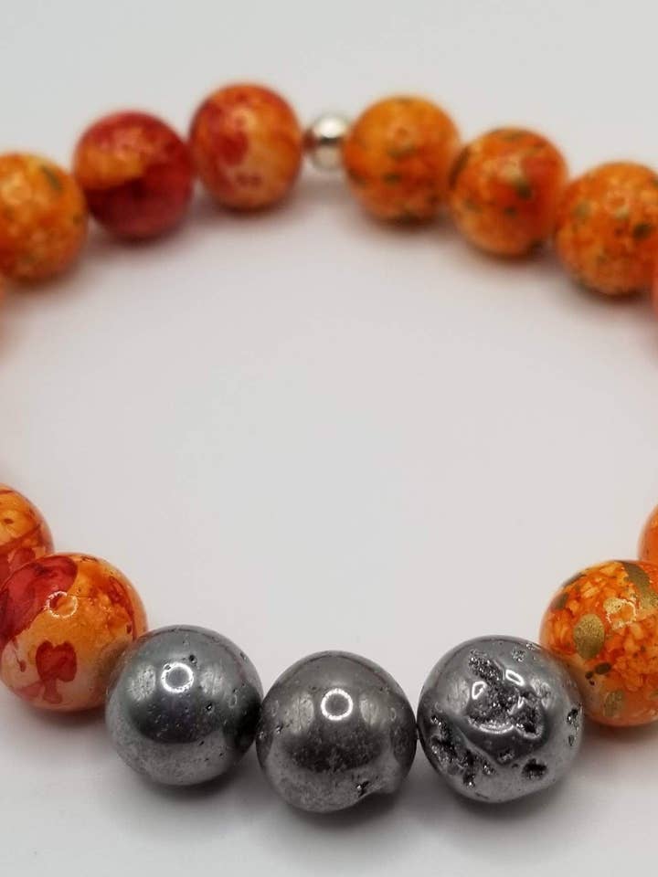 Silver & Orange Bracelet for wholesale by Handcrafted Jewelry By Teri C
